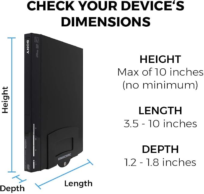 HumanCentric Cable Box & Modem Mount, Adjustable Wall Mount | Small Devices | For small & Narrow Devices, Cable Boxes, Modems, DVD Players, Streaming Media Devices, Mount Behind the TV, Hardware Included