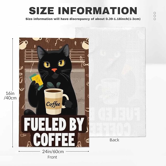 Vintage Cat 2Pcs Kitchen Towels Coffee Cute Cat Retro Fueled by Coffee 16X24 Inch Ultra Soft Tea Towel Super Absorbent Terry Dish Towels for Kitchen Linens