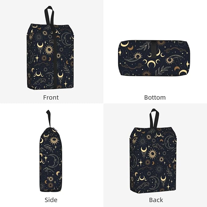 Boho Magic Celestial Travel Shoe Bag for Men & Women, Waterproof Shoe Storage Organizer with Zipper, Portable Shoe Pouch for Sneakers, Heels, Sandals, Gym & Travel Luggage 2PCS
