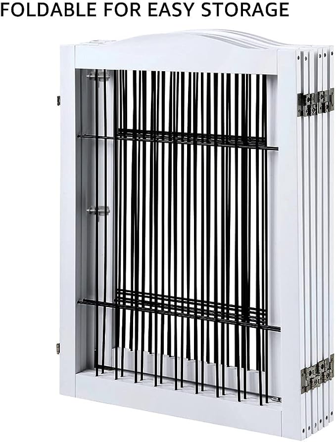 beeNbkks Extra Wide Pet Gate, 6-Panel Freestanding Dog Barrier with Door | Heavy-Duty Wooden Indoor Playpen with Metal Bars and 5 Support Feet, Secures Doorways Stairs Fireplaces or Large Openings