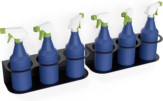 6 All-Purpose Spray Bottle Holder | Easy Install Wall Mount Hardware Included | Heavy-Duty Powder Coated Steel Storage Rack for Garage And Home | Craft Workspace Paint Bottle Organizer USA Made
