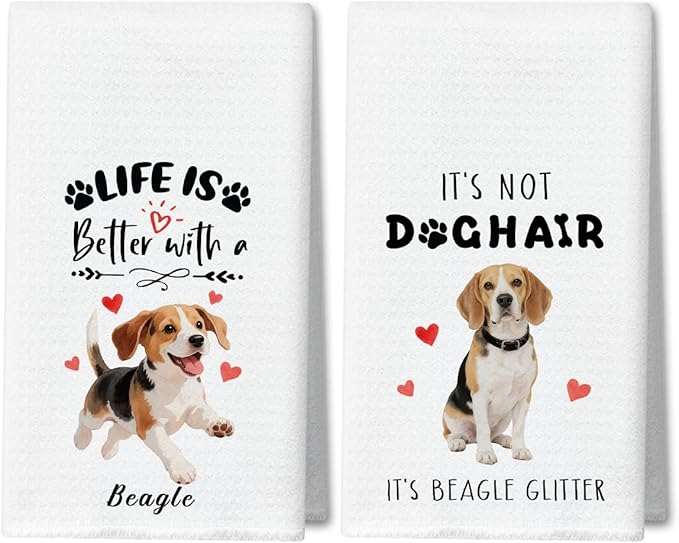 WwongxianB Beagle Dog Kitchen Towels Decorative Set of 2, Funny Tea Towel Hand Towels Highly Absorbent Dish Cloths 16x24 Inches, Bathroom Dining Room Decor, Beagle Gifts for Dog Lovers -03