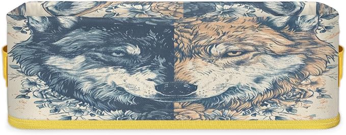 Wolf Fierce Flowers Bathroom Storage Basket, Foldable with Handle Open Countertop Paper Towel Decorative Box, Toilet Tank Top Shelf Baskets for Home Closet Bedroom Living Room Office