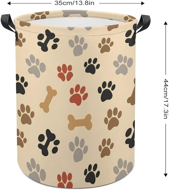 Collapsible Waterproof Laundry Basket Dog Bone Paw Prints Cream, Portable Hamper with Handles for Clothes, Toys, and Home Organization
