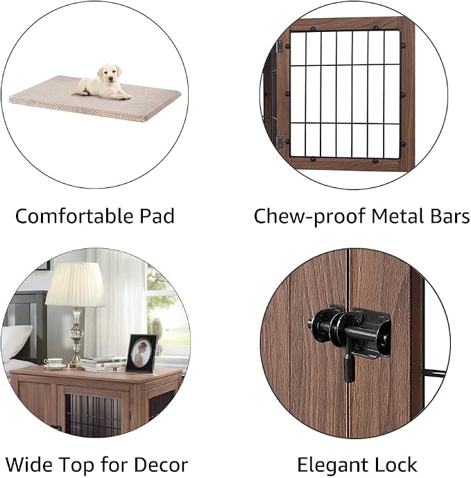 unipaws 36 Inch Furniture Style Dog Crate with Cushion for Medium Dogs | Indoor Puppy Kennel with Door, Modern Decorative Wood Wire Pet Cage, Pretty Cute End Side Table Nightstand