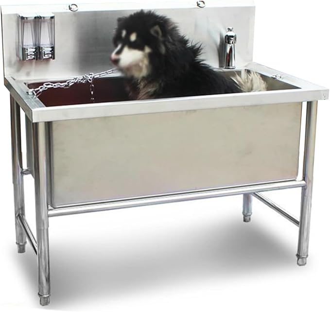 Pet Washing Station Sink Shower,Dog Bathtub for Home,Stainless Steel Professional Grooming Bath Tub.Silver-120x70x90cm