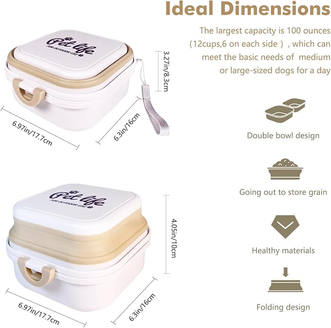 Collapsible Dog Bowls, Travel Food and Water Double Bowl for Cats & Dogs, 2-in-1 Portable BPA-Free Feeding Solution, Perfect for Traveling, Camping & Walking (L/ 100oz)