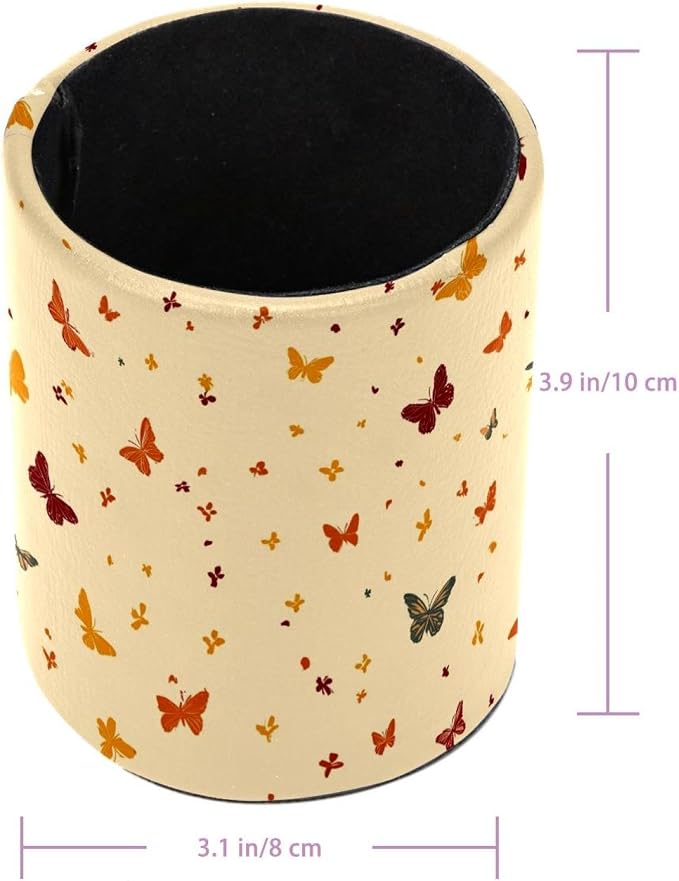 Faux Leather Pen Holder for Desk, Pencil Organizer Butterfly Pen Cup Desk Decor Makeup Brush Holder Storage for Office Home