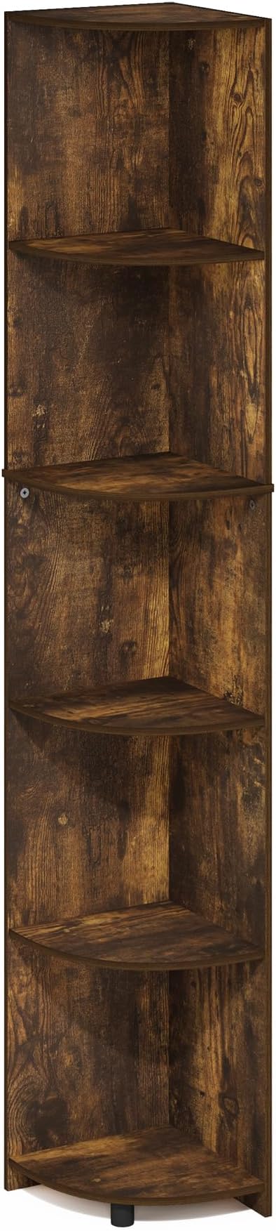 Furinno ECON Corner Shelf, 5-Tier Corner Book Shelf, Storage Shelves, Display Rack, Bookshelf, for Organization and Storage, Living Room, Home Office, Amber Pine