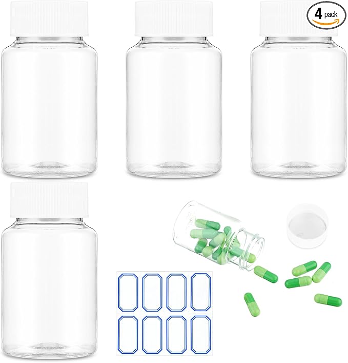 WLLHYF 4Pcs Clear Pill Bottle, 300ml Empty Clear Plastic Pill Bottles Medicine Bottle Empty Reagent Bottles Chemical Containers with Caps for Liquid Solid Powder (300ml)