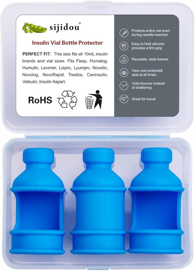 3 Pack Insulin Vial Bottle Protector Sleeve for Diabetic, Silicone Protective Case to Protect Insulin Vial from Breaking, Suitable for 10ml Short Insulin Vials (Blue)