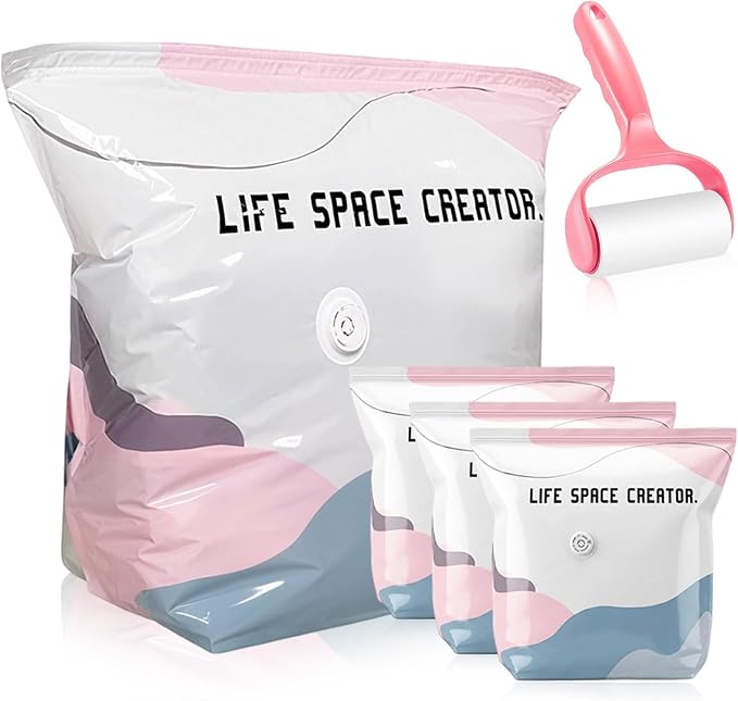 No‑pump Vacuum Storage Bags - 3-Sec Fast Compression, Heavy-Duty Travel Vacuum Bags Without Pump, Reusable Large Cube Vacuum Seal Bags, Press & Seal, Keeps Clothes Dry & Dust‑Free (M,3PCS)