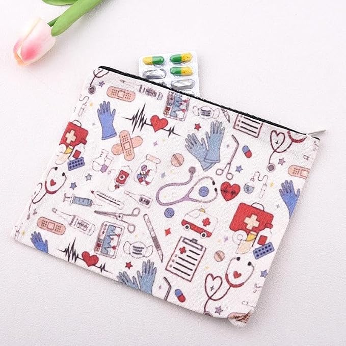 Family Medicine Travel Bag Small Pharmacy Organizer Medicine Bag Band Aid Ouchie Pouch Nurse Gifts for Nursing Student Pharmacist Dentist Doctor Gifts for Women Emergency Pouch Essential Storage Pouch
