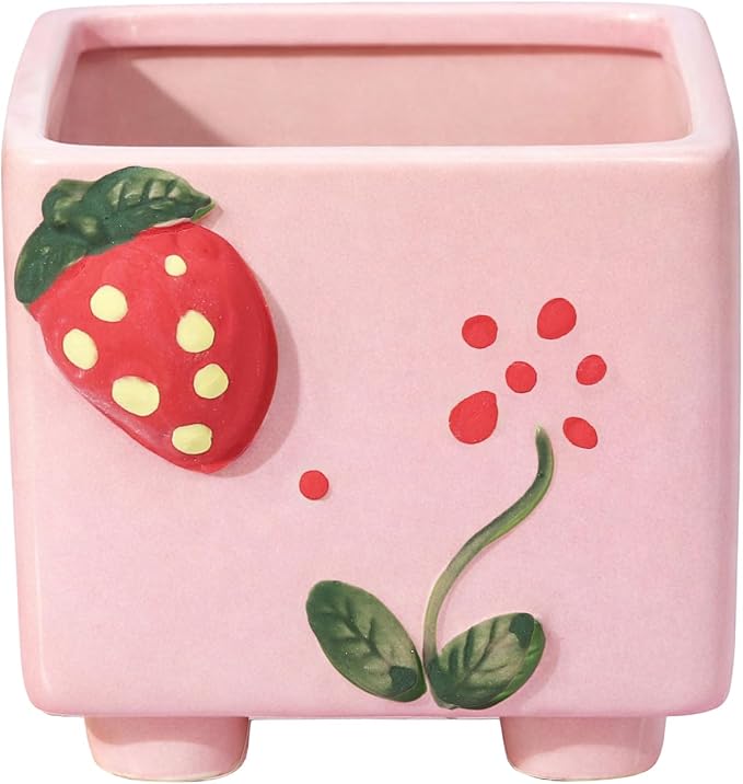 Ceramic Strawberry Shaped Pen Pencil Holder for Desk Decoration Accessories Strawberry Decor Makeup Brush Pen Cups Succulent Plant Pot Office School Ideal Gifts for Women, Mom or Birthdays (red)