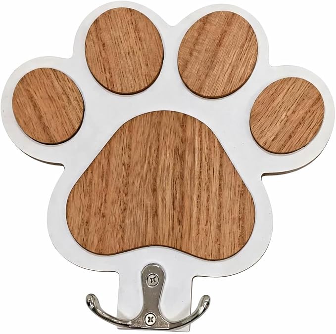 Dog Leash Holder for Wall Mount Hook- Dog Paw Harness Hanger Organizer for Keychain Dog Accessories & Small Items (White)