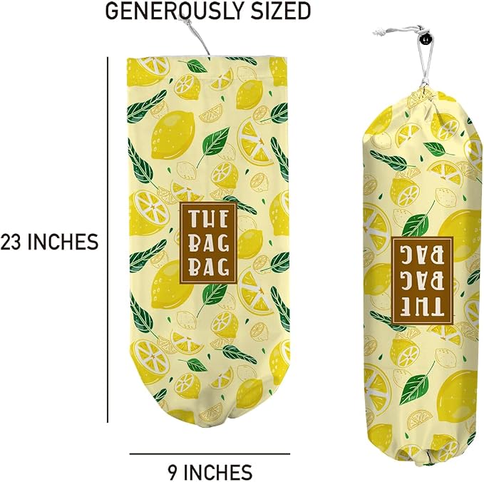 Plastic Bag Holder,Reusable And Washable Country Style Grocery Bag organizer,For Home Kitchen Travelling Camping Decor, use 1 Pack,Yellow lemon Pattern