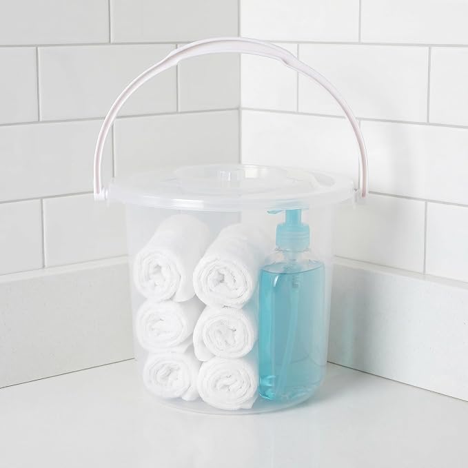 Clear Plastic Storage Bucket with Handle and Secure Lid Portable Transparent Pail for Pantry Dry Goods Craft Supplies Camping Gear Organizer and Laundry Utility