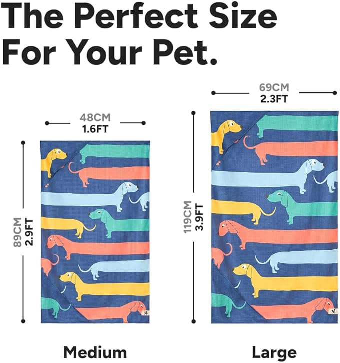 Dock & Bay Pet Towel - Super Absorbent & Quick Drying Dog Towels with Bag - 100% Recycled - Go Long, Large (120x70cm, 47x27)
