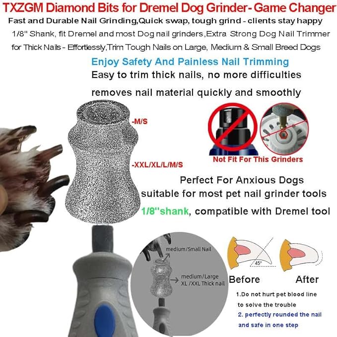 Painless for Dremel Dog Nail Grinder Attachment Replacement Heads - Diamond Bit Refill Tips Fit Dremel 7760 & 7350, Smooth Tool Accessories for All Dogs/Cats Thick Nail Grinding XX-Large H Pro 2-Pack