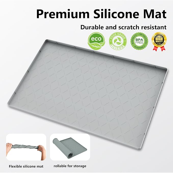 Mateeylife Under Sink Mat Kitchen Waterproof, Silicone Sink Tray 22"X34" | Under Sink Organizer Cabinet Shelf Protective Liner, Multi-use Silicone Mat for Boot Tray & Litter Mat, Light Grey