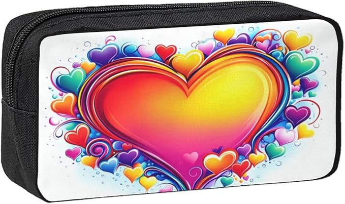 Love Heart Large Pencil Case, Durable Pen Bag Zipper Organizer Pouch for Office Travel for Women Men