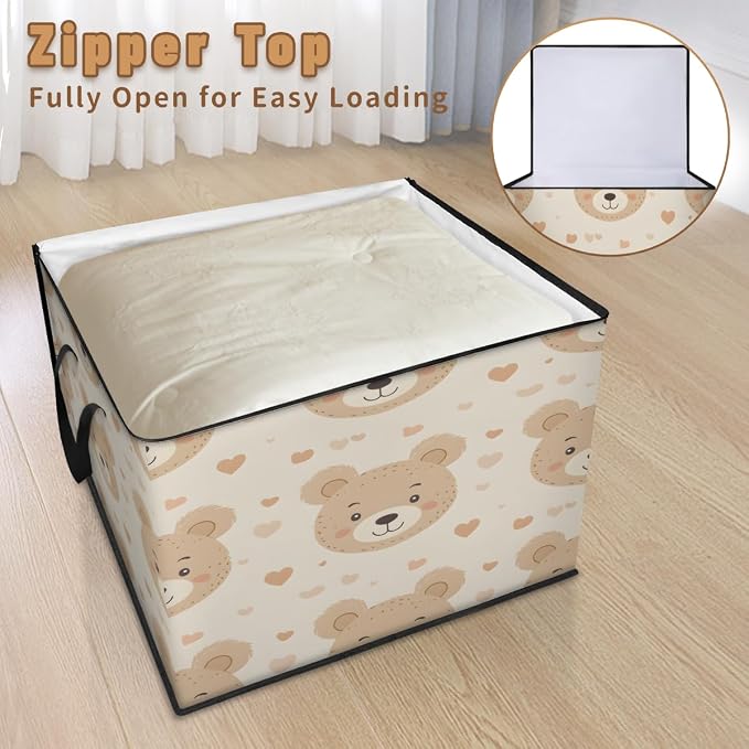 Bear Large Storage Bags, Fabric Bed Storage Containers, Foldable Closet Organizers for Blanket, Clothing, Comforter, Bedding, Cute Bear