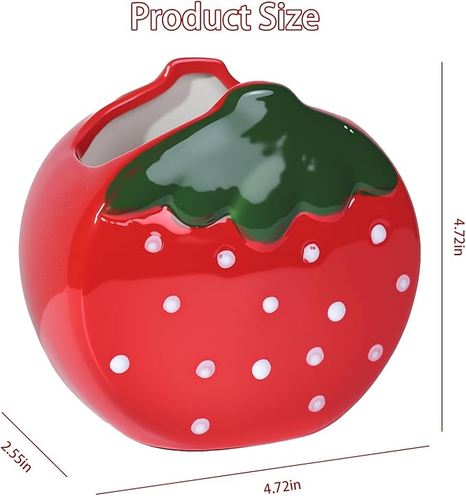 Ceramic Strawberry Shaped Pen Pencil Holder for Desk Decoration Accessories Strawberry Decor Makeup Brush Pen Cups Succulent Plant Pot Office School Ideal Gifts for Women, Mom or Birthdays