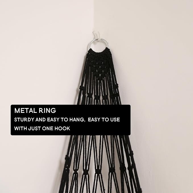 Amdermi Stuffed Animal Hammock Corner Hanging Net for Stuffy Animal Storage Macrame Toy Display Plushie Toy Holder-Perfect for The Tiny Space Walls, Kid Bedroom Decor Playroom Organizer (Black)