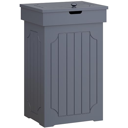 Function Home Trash Can Cabinet, 13 Gallon Kitchen Garbage Can, Wood Recycling Trash Bin, Freestanding Dog Proof Trash Can, Farmhouse Trash Cabinet with Lid for Home Kitchen Bathroom, Grey
