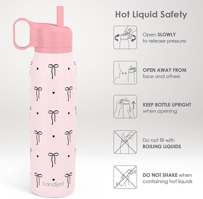 Bow Insulated Stainless Steel Water Bottle with Twist Lid 20oz, Travel Water Bottles for Sports & Gym, Gift for Women Girls Friends Birthday Christmas
