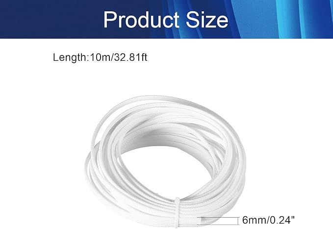 Jutagoss PET Expandable Braided Cable Sleeve, 32.8ft - 1/4 inch White Cable Management Sleeve, Wire Loom Tube Cord Protector for USB Cable, Power Cord, Audio Video and More, 1Pc
