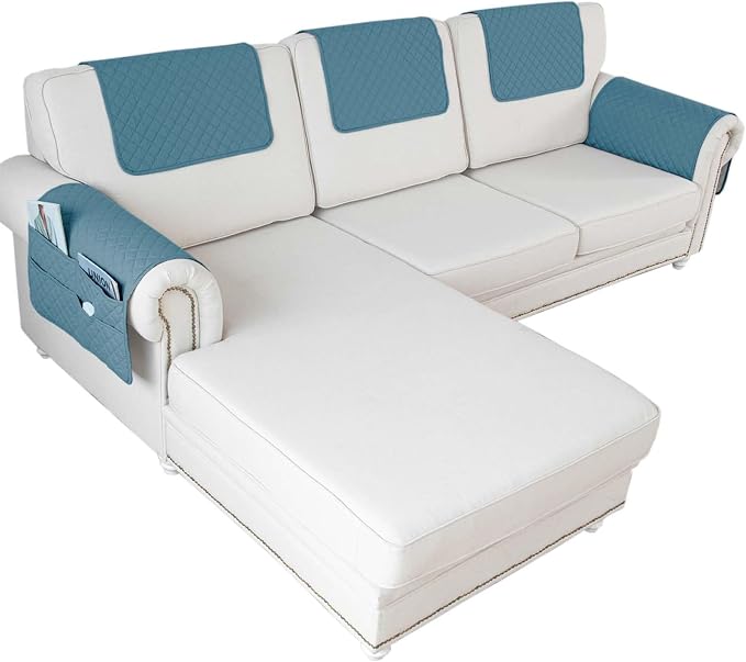 Large Polyester Armrest and Headrest Covers with 2 Pockets | Soft, smooth polyester resists daily wear nonslip silicone backing helps shield recliners and sofas from pet scratches