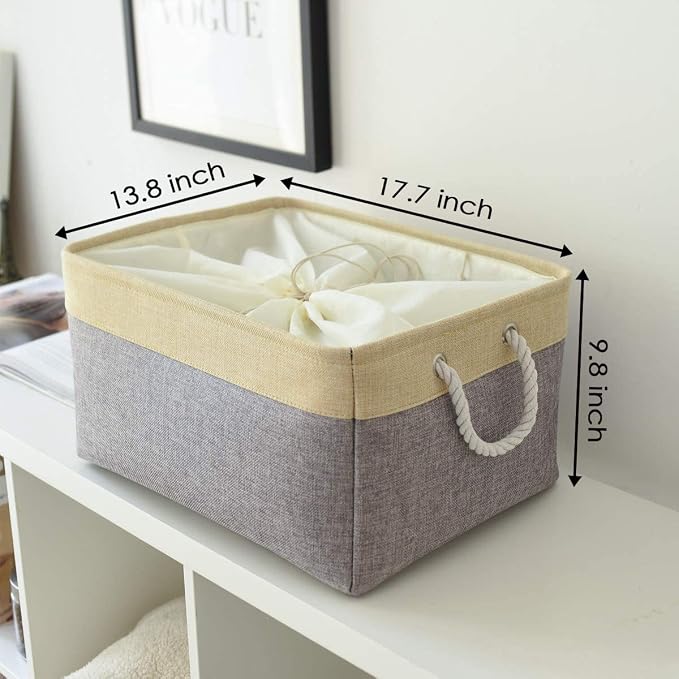 Storage Baskets for Organizing, Extra Large-3Pack, 17.7L×13.8W×9.8H inch Large Sturdy Storage Bins, Decorative Storage Baskets for Shelves Closet Nursery (Gold&Grey)