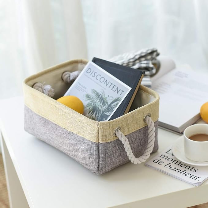 Storage Baskets for Organizing - 11.8x7.8x5.2 inch Small 6 Pack Storage Bins for Shelve, Farbic Storage cubes Organizer for Baby Toys Nursery (Gold & Grey)