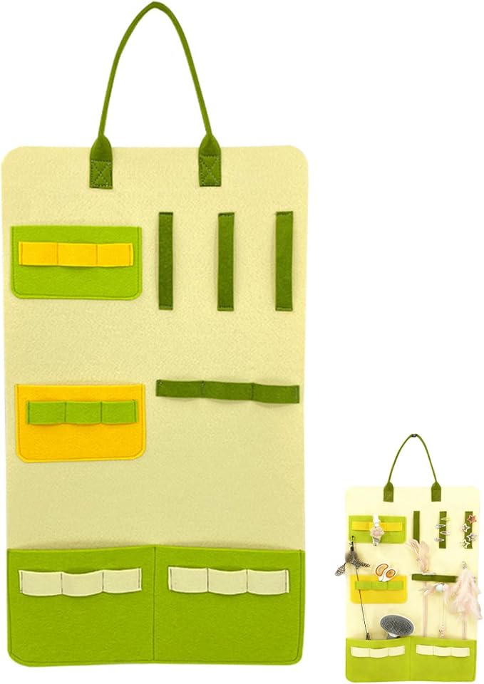 Cat Wand Toy Holder Storage Bag Durable Felt Material for Pet Toy Organizer Hanging Cat Accessories Holder for Grooming Tools Green One Size