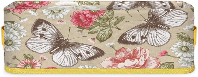 Flowering Butterfly Plants Bathroom Storage Basket, Foldable with Handle Open Countertop Paper Towel Decorative Box, Toilet Tank Top Shelf Baskets for Home Closet Bedroom Living Room Office