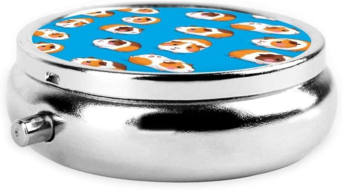Round Pill Container, 3-Compartment Mini Organizer, Sturdy Metal Case for Medicine, Travel Pill Holder Purse Pocket Essential, Cute Cartoon Guinea Pigs