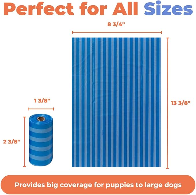 Best Pet Supplies Poop Bags for Dogs - Blue Strips, 150 Count | Scented, Leak-proof, Easy-Tear perforations, 15 Thick Bags per roll, Outdoor Walking & Travel, Fits Standard Holders
