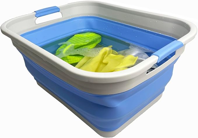 SAMMART 41L (10.8 gallon) Collapsible Plastic Laundry Basket - Foldable Pop Up Storage Container/Organizer - Portable Washing Tub - Space Saving (Grey/Little Boy Blue, Rectangular)