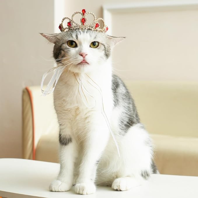 Lovelyshop Princess Pet Tiara Crown for Cats & Dogs, S, Gold Red