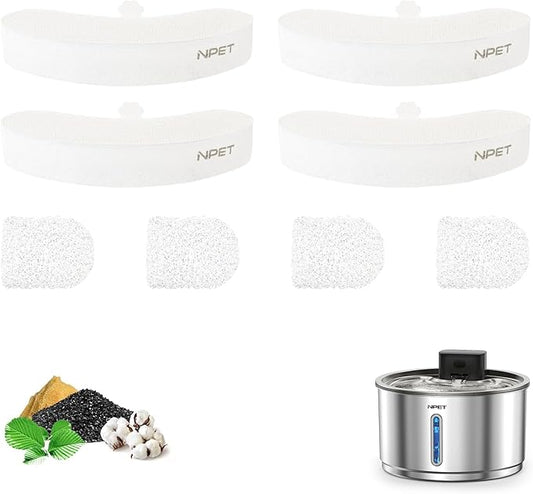 NPET Replacement Filters for WF210plus-WM Stainless Steel Pet Water Fountain(4pcs)