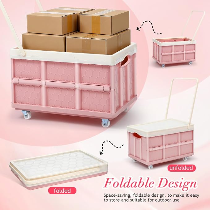 30L Collapsible Storage Bins with Lids: Storage Tote With Wheels Folding Plastic Stackable Utility Crates Plastic Tote Storage Box Container Stackable Folding Utility Crates for Clothes,Books