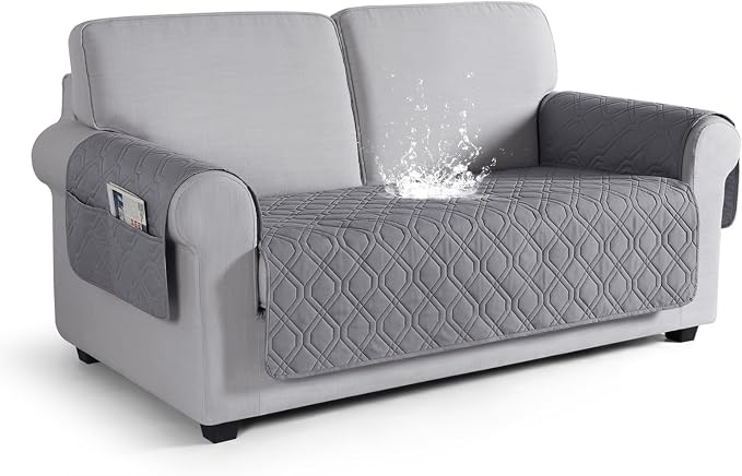 VANSOFY Waterproof Loveseat Couch Cover for Pets, Light Gray, 54" | Non-Slip, Washable, Utility Pockets, Pet Friendly, Furniture Protector Slipcover for 2 Cushion Plus Couch