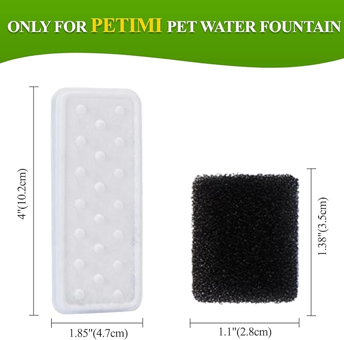 PETIMI Accessories Set (Replacement Filter & Water Pump Sponge) for Pet Water Fountain- 6 pcs Packed Filters & 6 pcs Packed Sponges, Only Suitable for PETIMI Pet Water Fountain (Model PF-SS-01/02/03)