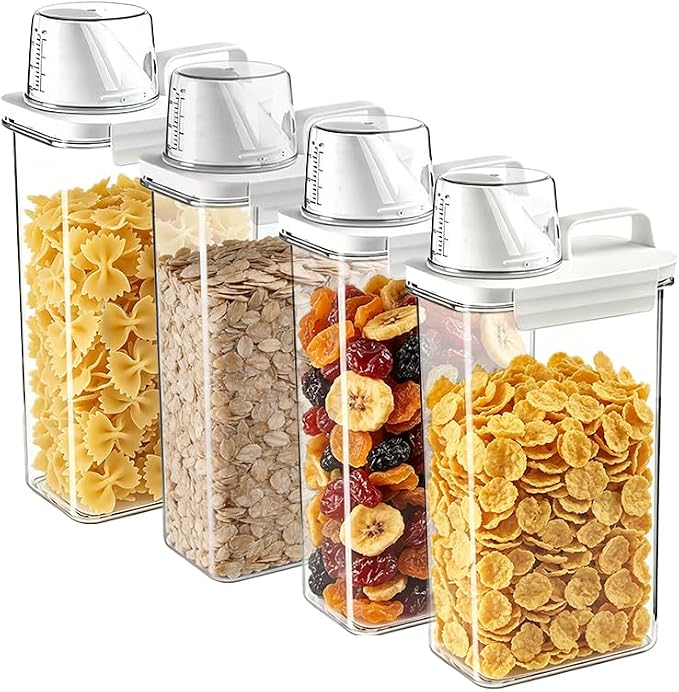 Cereal Storage Container-4PCS Airtight Kitchen Food Storage Organizers BPA Free Food Dispenser with Pouring Spout Handle for Rice Flour Pasta Grain, Pet Dog Cat Bird Food Storage Container (77.7oz）
