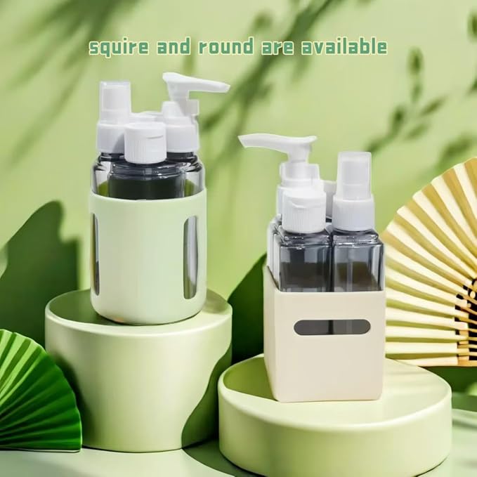 4 in 1 Travel Dispenser, 4 Pack Travel Bottles for Toiletries, Leak Proof Travel Size Containers, Portable Containers for Shampoo Lotion Conditioner Cream (GREEN 60ML)