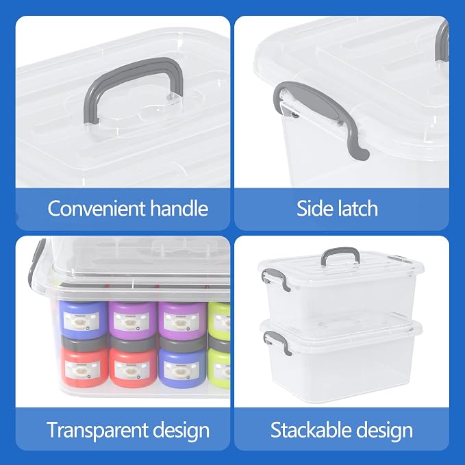 8 Quart Clear Plastic Storage Latching Box with Handle, 2 Packs | Latch Tote Bin Containers with Lids