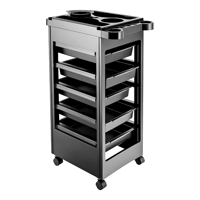 Hair Styling Salon Trolley Cart, Cart Rolling Organizer Mobile Barber Station with 5 Drawers and Dryer Holder for Hair Salons Pet Shops Beauty Salons
