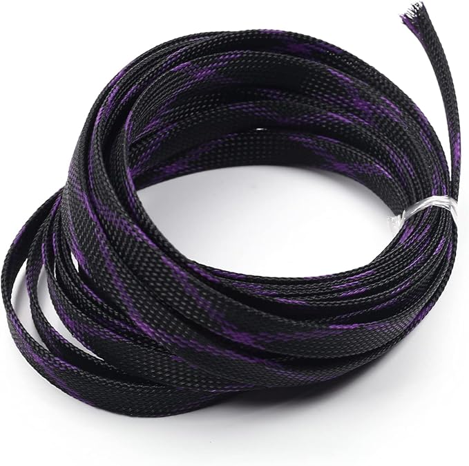 Jutagoss PET Expandable Braided Cable Sleeve, 16.4ft - 1/2 inch Black Purple Cable Management Sleeve, Wire Loom Tube Cord Protector for USB Cable, Power Cord, Audio Video and More, 1Pc