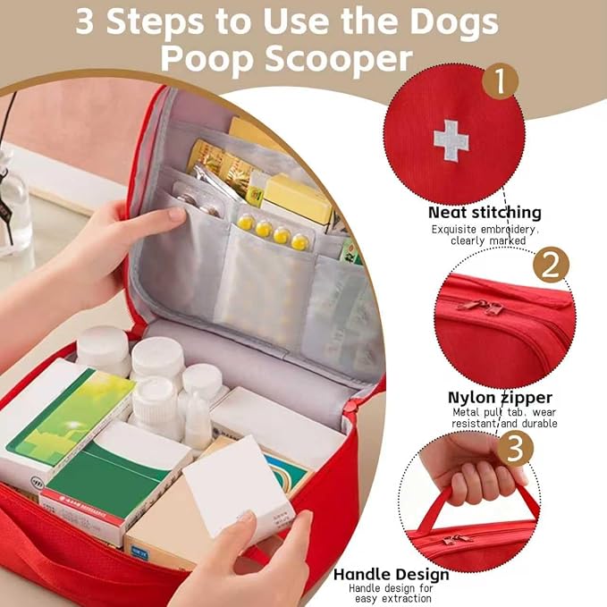 Red First Aid Bag, Medical Bag Empty, Portable Medicine Bag Organizer for Home Outdoor Camping Hiking Travel (Red)